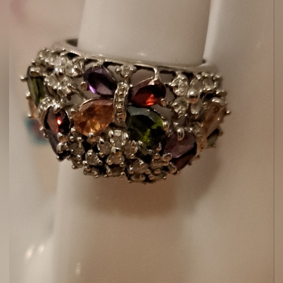 EUC FortuneJewelersNY Sterling Multicolor Genuine Gemstone Butterfly Ring SZ 9 - Picture 1 of 4